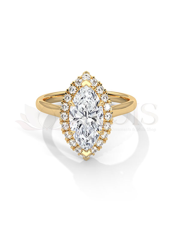 Bold Marquise Cut Halo Solitaire Diamond Engagement Ring